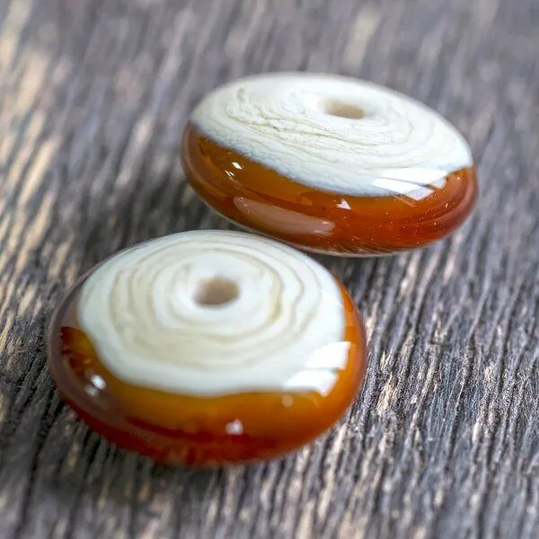 бусина, мурано "диск", плоская, медовый, 18х6 мм