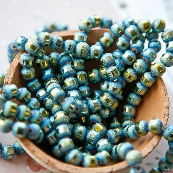 бусина, стекло 8, цвет бирюзовый металлик, 8 мм