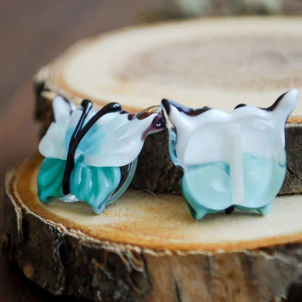 бусина, мурано "бабочка", фигурная, бирюзовый, 20х20 мм