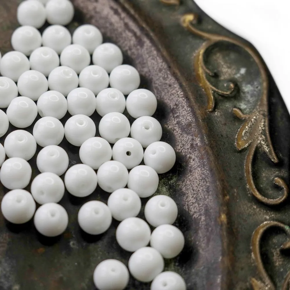 бусина, стекло 8, цвет белый, 8 мм