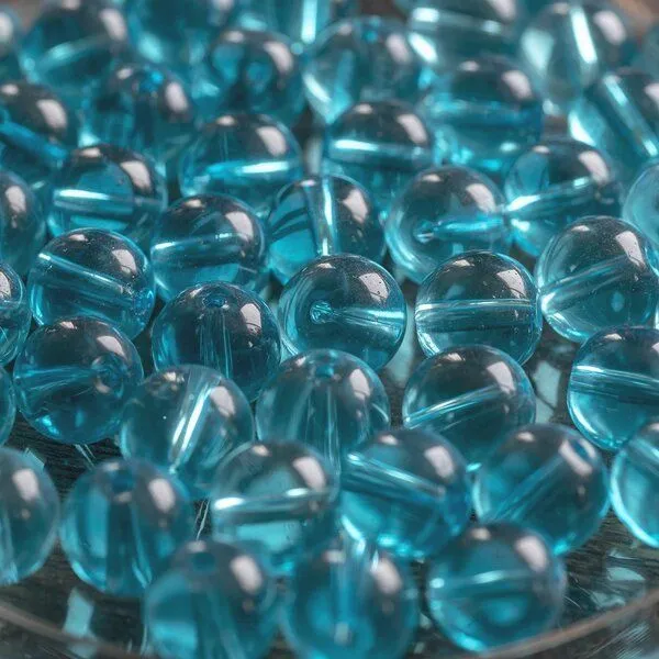бусина, стекло 10, цвет бирюзовый, 10 мм
