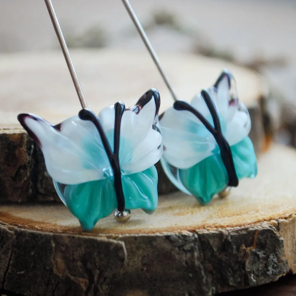 бусина, мурано "бабочка", фигурная, бирюзовый, 20х20 мм